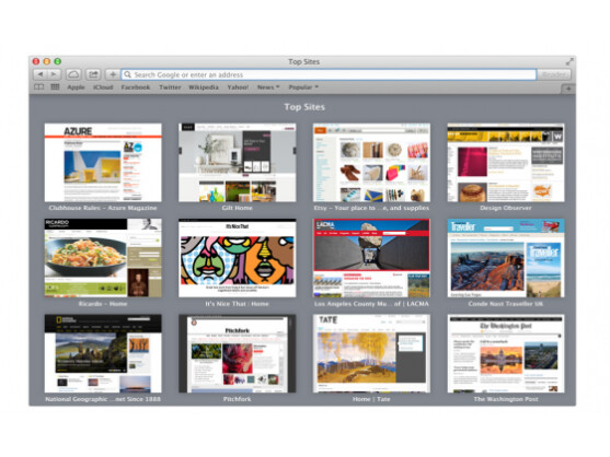 Mavericks wird auch eine komplett neue Safari-Version enthalten. Neu gestaltet wurde unter anderem der Schnellzugriff auf häufig verwendete Webseiten.