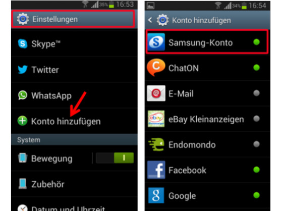 Samsung-Konto auf dem Smartphone aktivieren.
