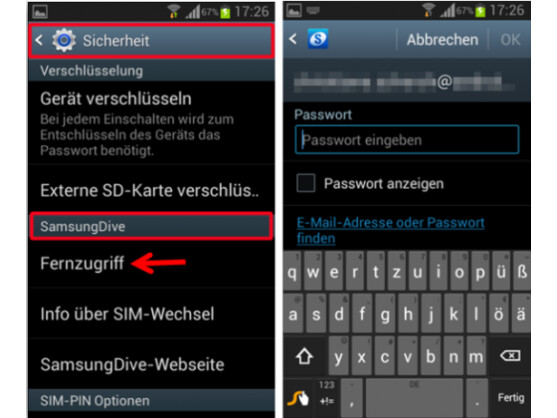 SamsungDive mit Samsung-Konto verbinden.