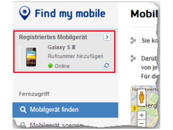 SamsungDive Webportal zeigt verbundenes Gerät an.
