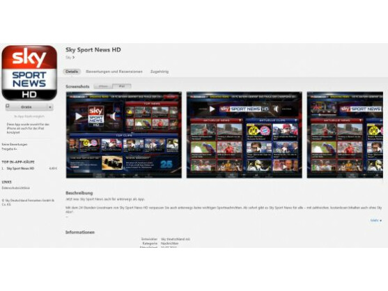 Die Sky Sports News HD-App steht im App Store zum kostenlosen Download bereit.