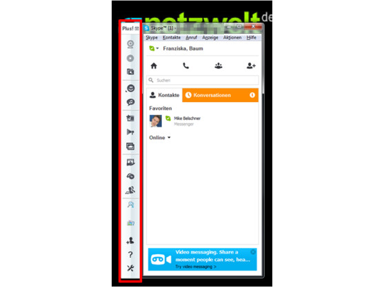 Leiste von "Messenger Plus für Skype" wird angehängt.