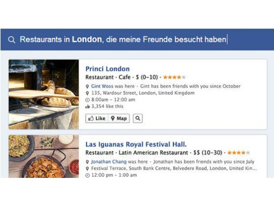 Die Facebook-Suche antwortet auf gestellte Fragen.