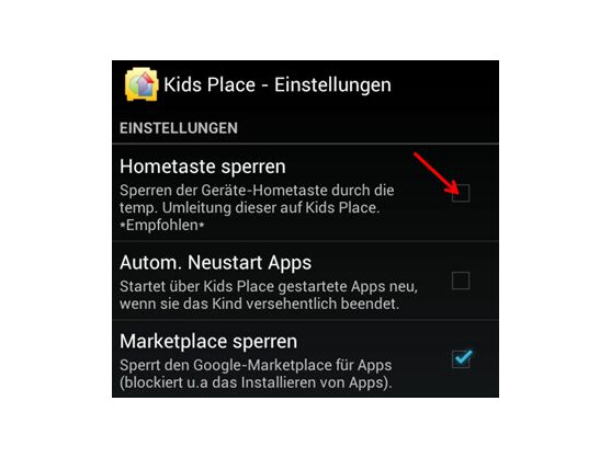 Sperr-Option in den Einstellungen