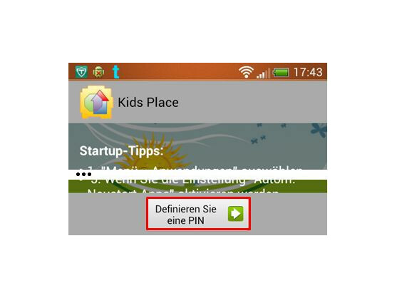 Startbildschirm von Kids Place
