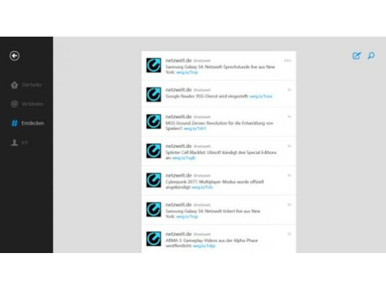 Die Twitter-App für Windows 8 ist auch in deutscher Sprache erhältlich.