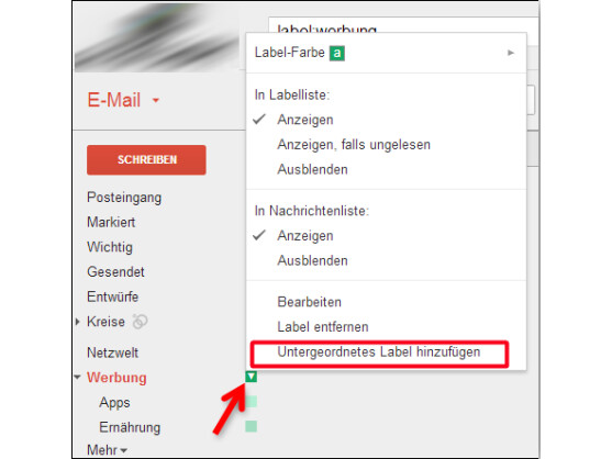 Untergeordnetes Label erstellen.