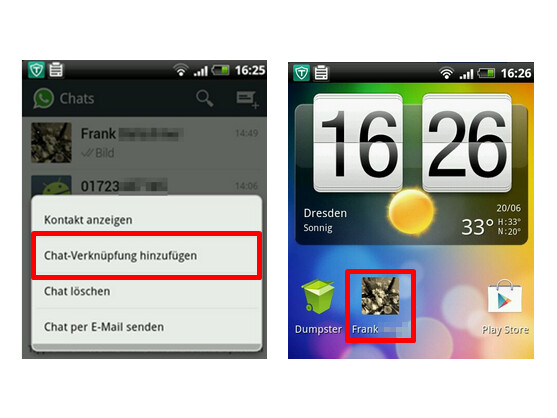 Verknüpfung auf dem Homescreen anlegen.