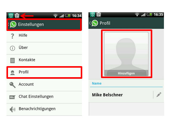 Profilbild in WhatsApp ändern.