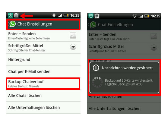 Chat-Historie auf der SD-Karte sichern.