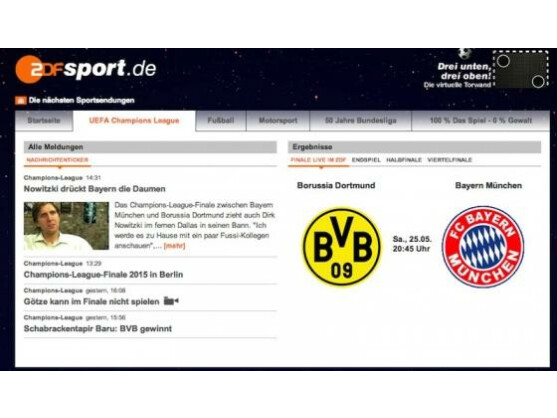 Das ZDF überträgt die Partie Bayern München gegen Borussia Dortmund per Free TV und im Internet-Livestream.
