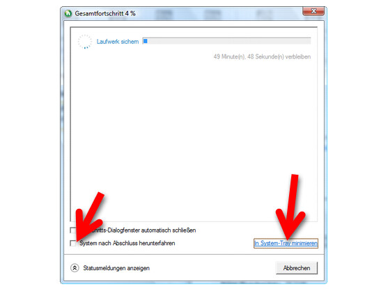 Nach dem Backup kann der Computer vollautomatisch heruntergefahren werden.