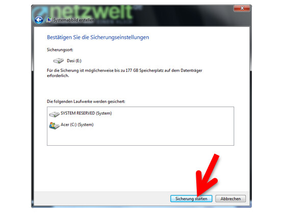 Die Erstellung des Systemabbilds ist bereit.