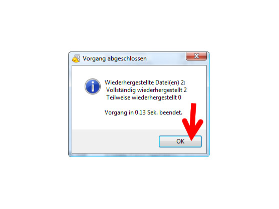 Gelöschte Daten wurden am ausgewählten Speicherort wiederhergestellt.