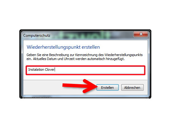 Namen für den Wiederherstellungspunkt eingeben.