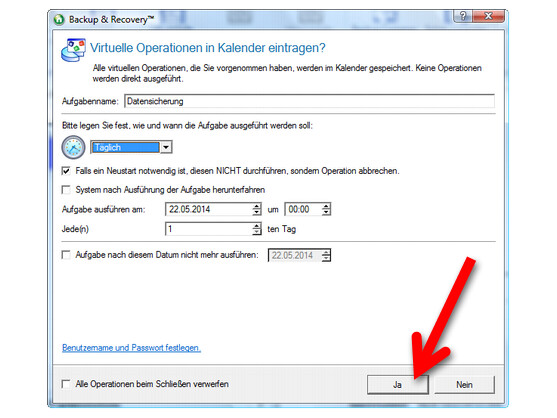 Rhythmus für die Erstellung des Backups festlegen.