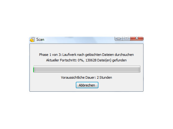 Scan nach wiederherstellbaren Dateien mit der Tiefensuche.