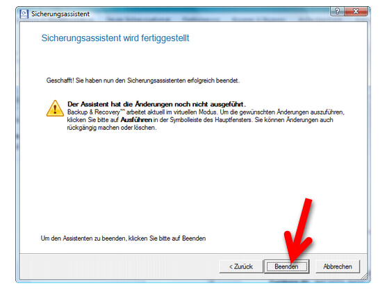 Sicherungsassistenten schließen.