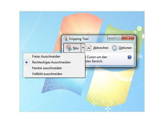 Das Snipping Tool bietet verschiedene Option für Screenshots.