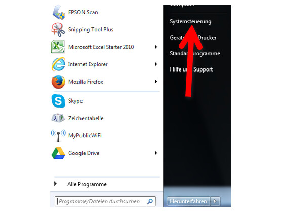 Über das Startmenü von Windows rufen Sie die Systemsteuerung auf.