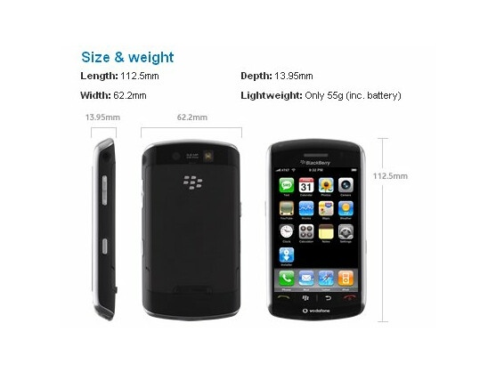 Peinlich, peinlich: Auf der offiziellen Homepage von Vodafone UK läuft das Blackberry Storm mit dem Betriebssystem des iPhone.