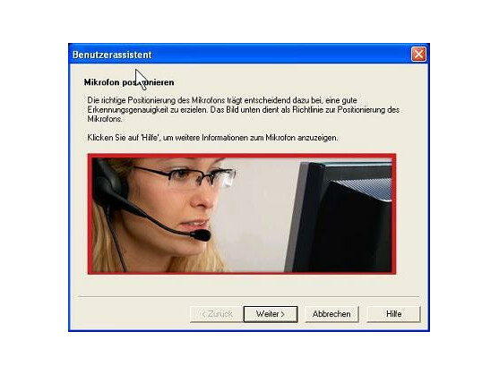 Dragons Benutzerassistent hilft beim Positionieren und Einrichten des Mikrofons.