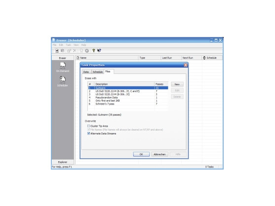 Eraser: Daten löschen mitsamt Scheduler.