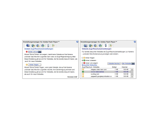 Im Einstellungs-Manager lässt sich der Flash Player vor Clickjacking schützen.