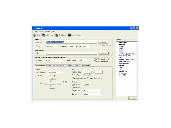Die Oberfläche von HandBrake