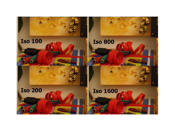 Belichtungsreihe mit 100, 200, 400, 800 und 1600 ISO, Zimmerbeleuchtung, automatischer Weißabgleich, ohne Blitz, unterschiedliche Belichtungszeiten.(Klick vergrößert)