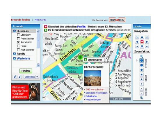 Mecomo: Der Gefundene kann sofort per SMS kontaktiert werden.