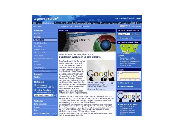 Überdeutliche Warnung: Google Chrome in der Tagesschau.