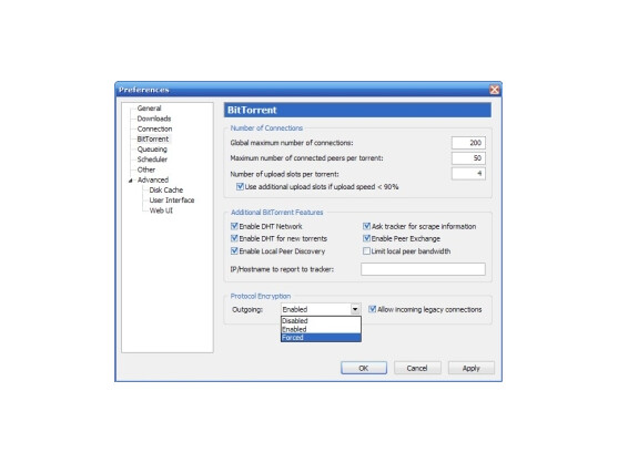 Ganzheitliche Verschlüsseung bei µTorrent.(Klick vergrößert)