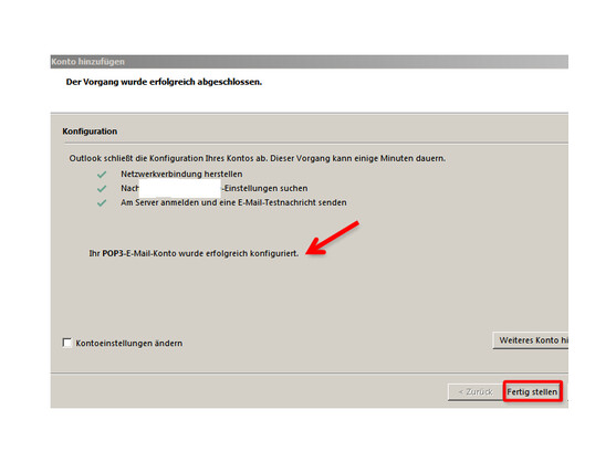 Konfiguration des E-Mail-Accounts abschließen.