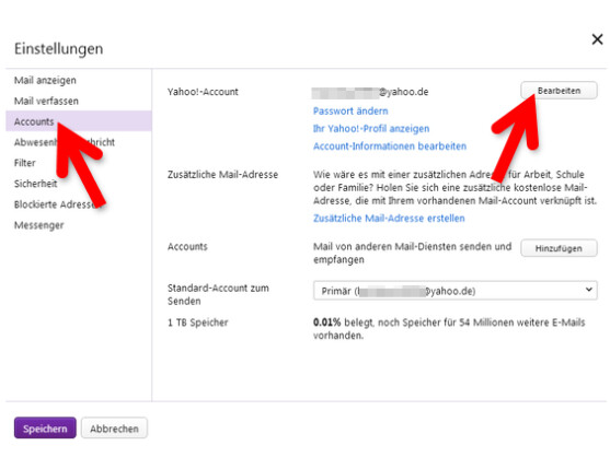 Einstellungen für Ihre E-Mail-Adresse aufrufen.