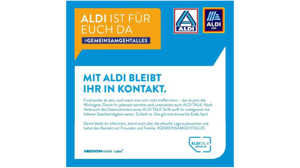 In this Instagram post, Aldi provided information about the increase in data volume at the end of April. The event has now been expanded.