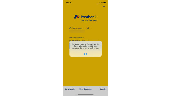 Bank customers are currently receiving an error message in the Postbank app.
