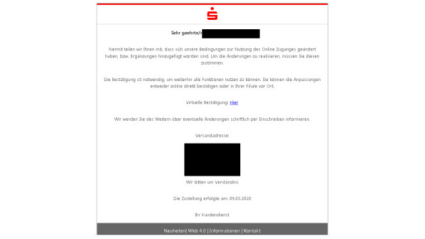 Phishing under the guise of Sparkasse is not yet easy to spot.