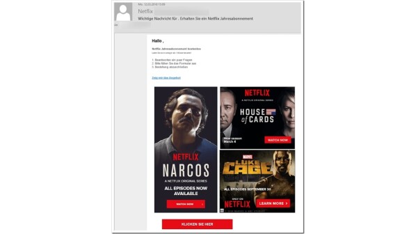 Solche Mails im Namen von Netflix werden zurzeit verschickt.