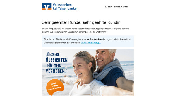Diese Phishing-Mail trägt die Betreffzeile "Konto Prüfung".