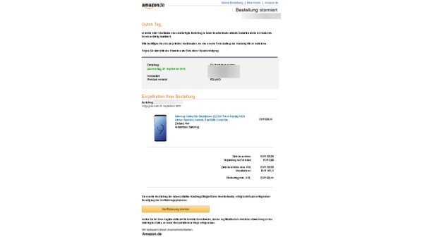 "Bestellung storniert", obwohl ihr keine Produkte bei Amazon bestellt habt? Dann ist dies ein Phishing-Versuch.