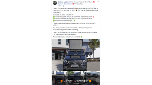 Diesen hübschen Camper gibt es nicht zu gewinnen.
