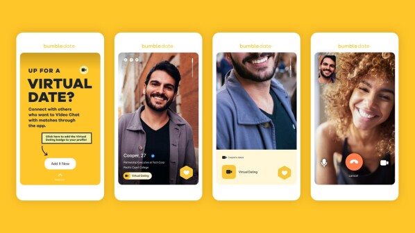 Bumble app with new "virtual date badge" function.