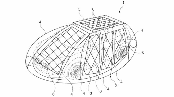 Das Patent wurde von Ford Ende 2019 eingereicht und wurde nun bewilligt. Es zeigt eine Solarplane, die sich über das gesamte E-Fahrzeug ausbreitet.