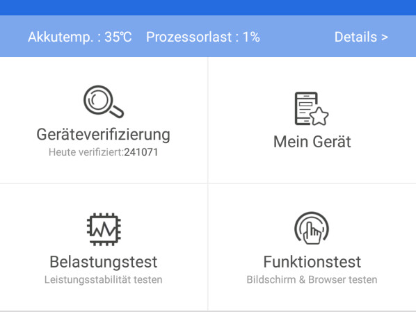 So sieht der Startbildschirm von AnTuTu Benchmark aus.
