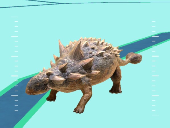 Die Dinos sind schön modelliert und stehen plötzlich mitten auf der Straße.