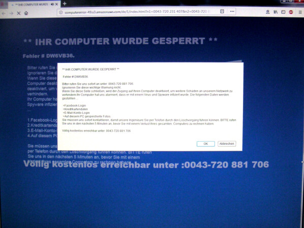 So könnte eine Pop-Up-Nachricht bei Verwendung des Firefox-Browsers aussehen.