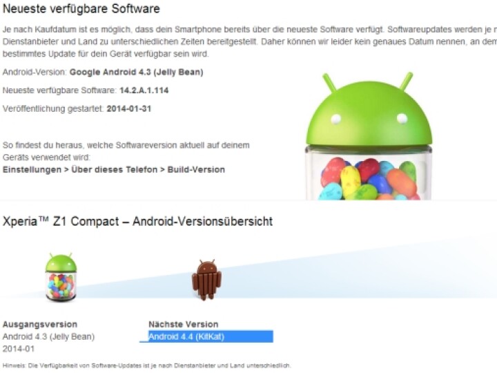 Das Xperia Z1 Compact wird ein Update auf Android 4.4 KitKat erhalten. Nur wann, verrät Sony noch nicht.