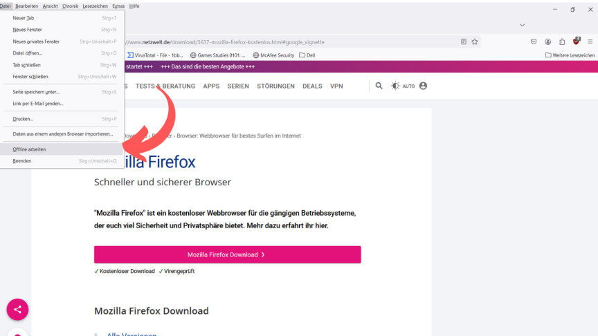 Mozilla Firefox - Offline arbeiten 2