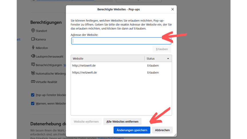 Mozilla Firefox - Pop-Ups Ausnahmen 4